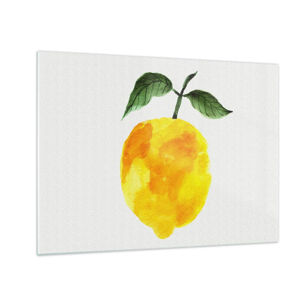 Billede på glas - Akvarel citron med grønne blade - 70x50cm - Hvordan man kender smagen af solen - Moderne vægdekoration til stue og soveværelse ARTTOR