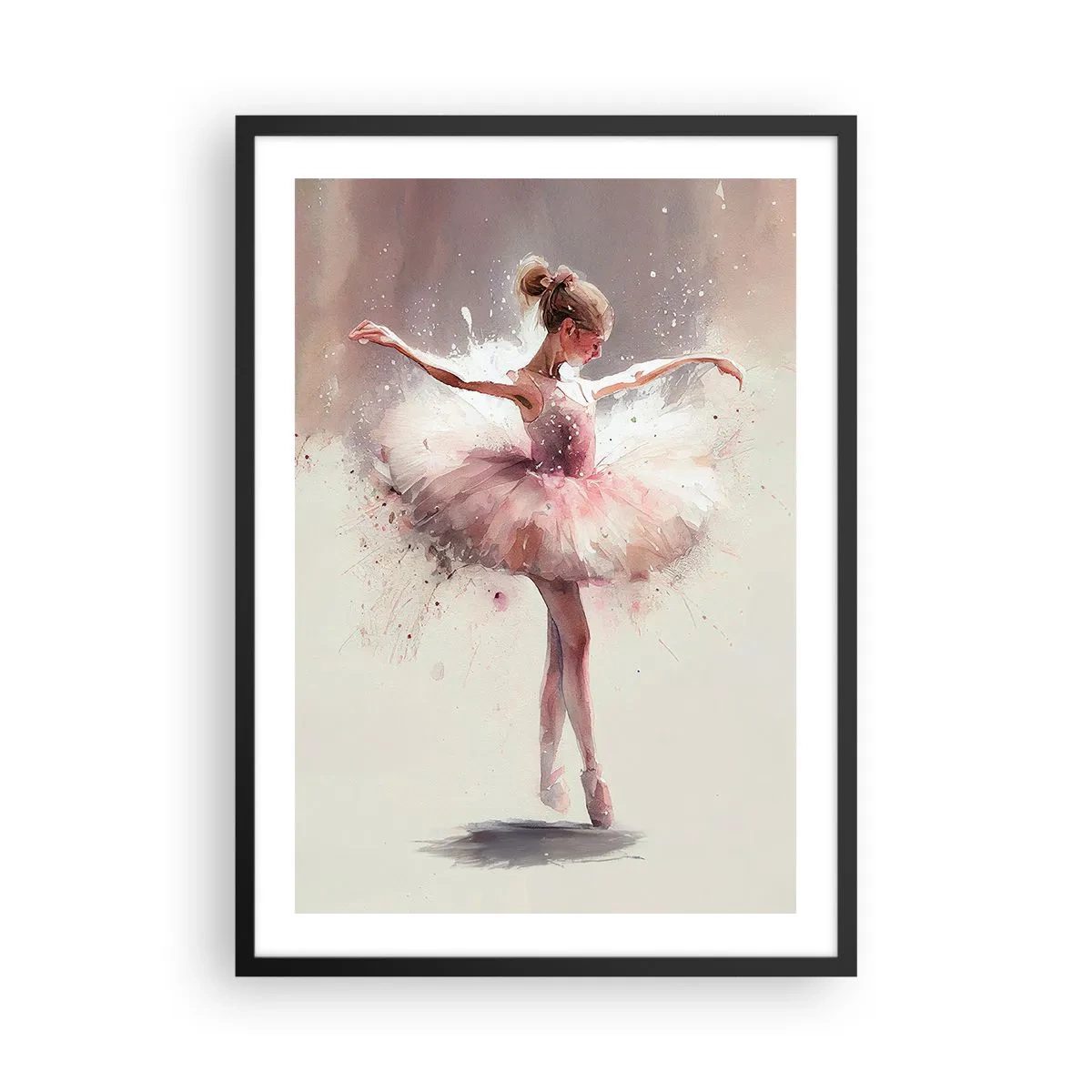 Plakat i sort ramme - Ballerina i kunstnerisk bevægelse - 50x70cm - Som en ung fugl - Moderne vægdekoration til stue og soveværelse ARTTOR
