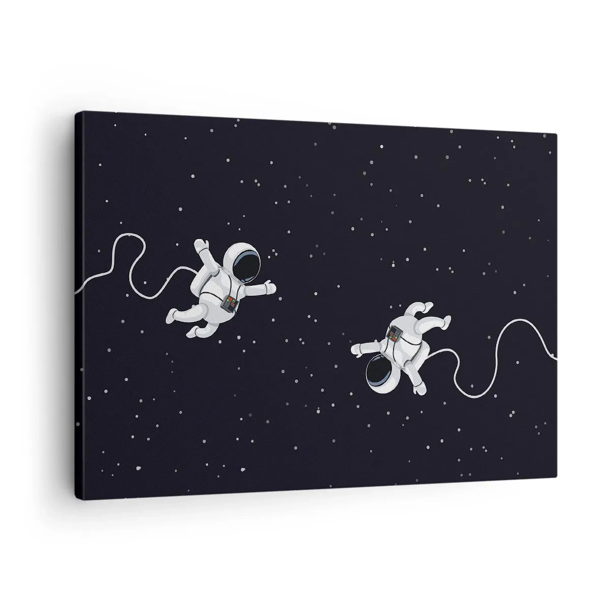 Lærredstryk - Billede på lærred - Astronauter svæver i rummet mod en baggrund af stjerner - 70x50cm - Rummet vikler sig sammen - Moderne vægdekoration til stue og soveværelse ARTTOR