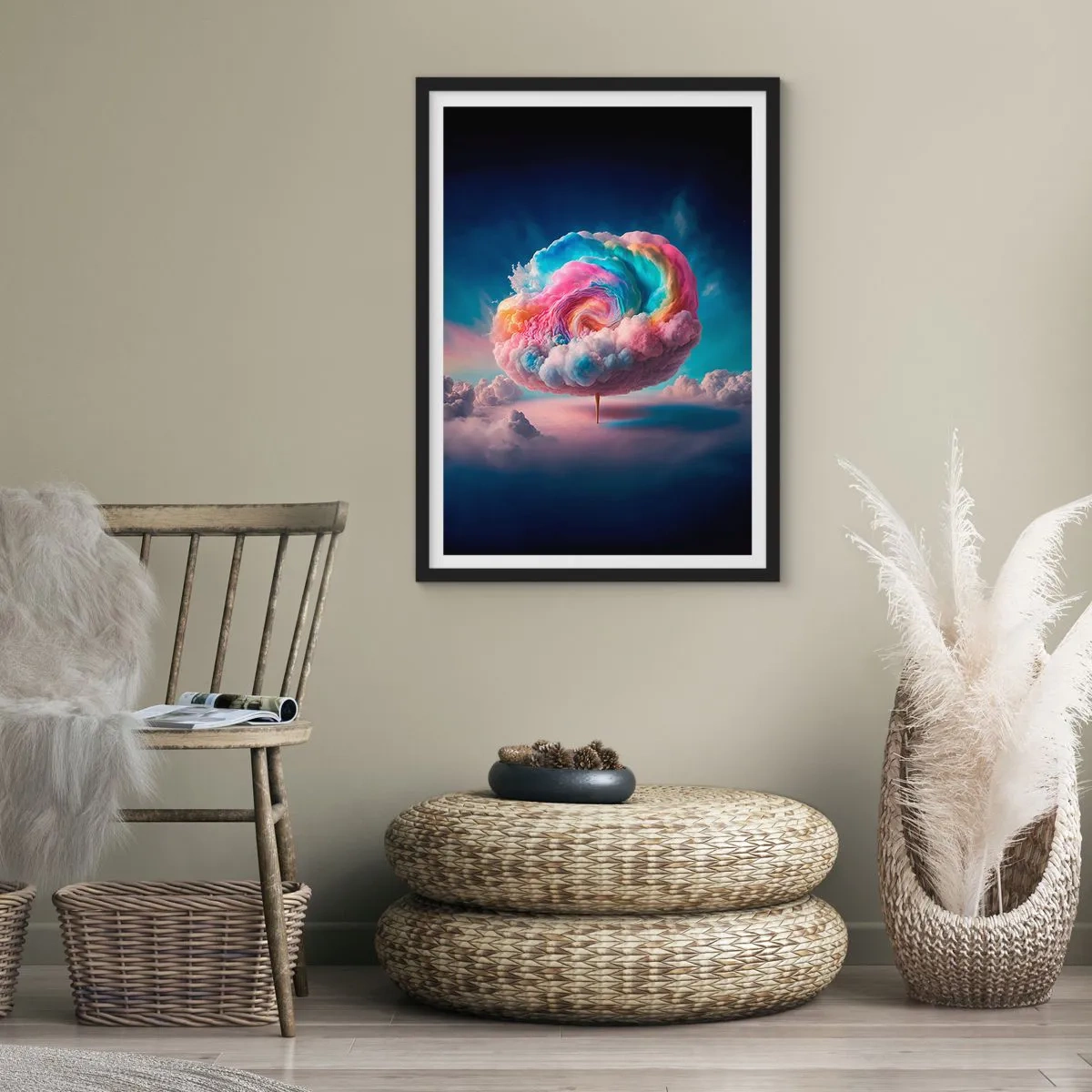 Plakat i sort ramme - En farverig, abstrakt sky, der hvirvler rundt i rummet - 50x70cm - En drøm om en forlystelsespark - Moderne vægdekoration til stue og soveværelse ARTTOR