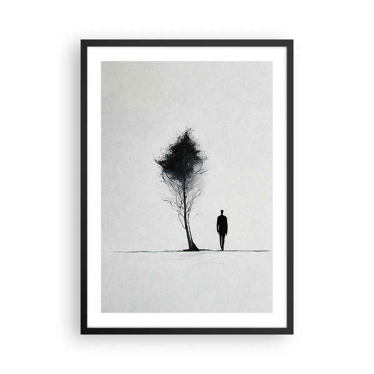 Plakat i sort ramme - En minimalistisk silhuet og et ensomt træ - 50x70cm - Vi vandrer alle - Moderne vægdekoration til stue og soveværelse ARTTOR