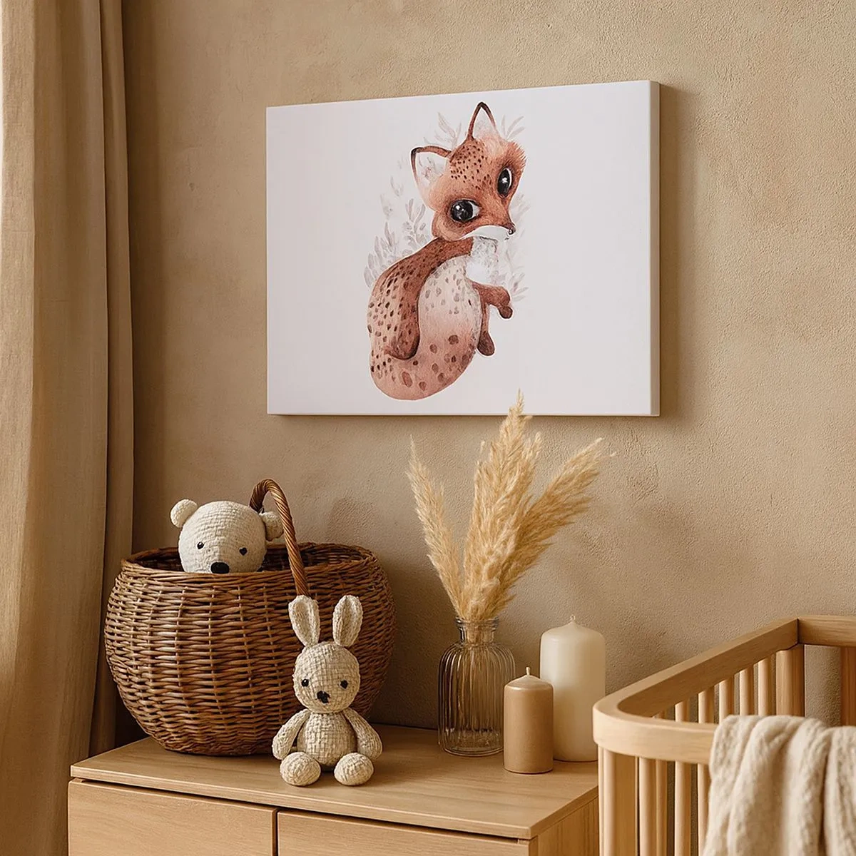 Lærredstryk - Billede på lærred - En sød akvarel ræv på en lys baggrund - 70x50cm - Kun kærlighed - Moderne vægdekoration til stue og soveværelse ARTTOR