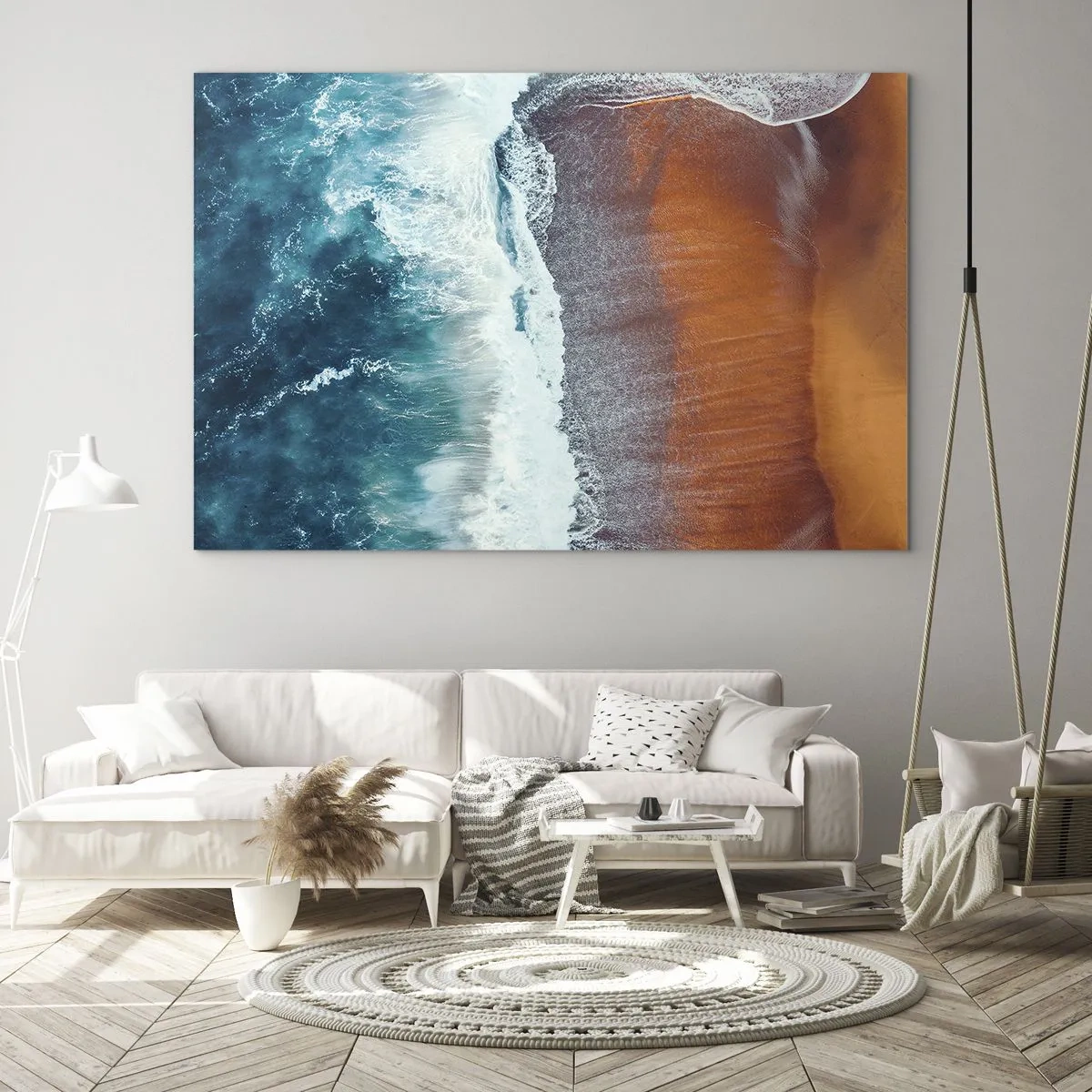 Billede på glas - Luftfoto af havoverfladen og strandkysten - 70x50cm - Et strejf af havet - Moderne vægdekoration til stue og soveværelse ARTTOR
