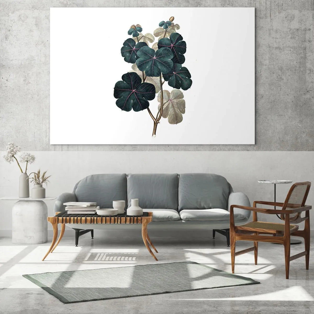 Billede på glas - Botanisk illustration af grønne blade på en hvid baggrund - 70x50cm - Fra et gammelt herbarium - Moderne vægdekoration til stue og soveværelse ARTTOR