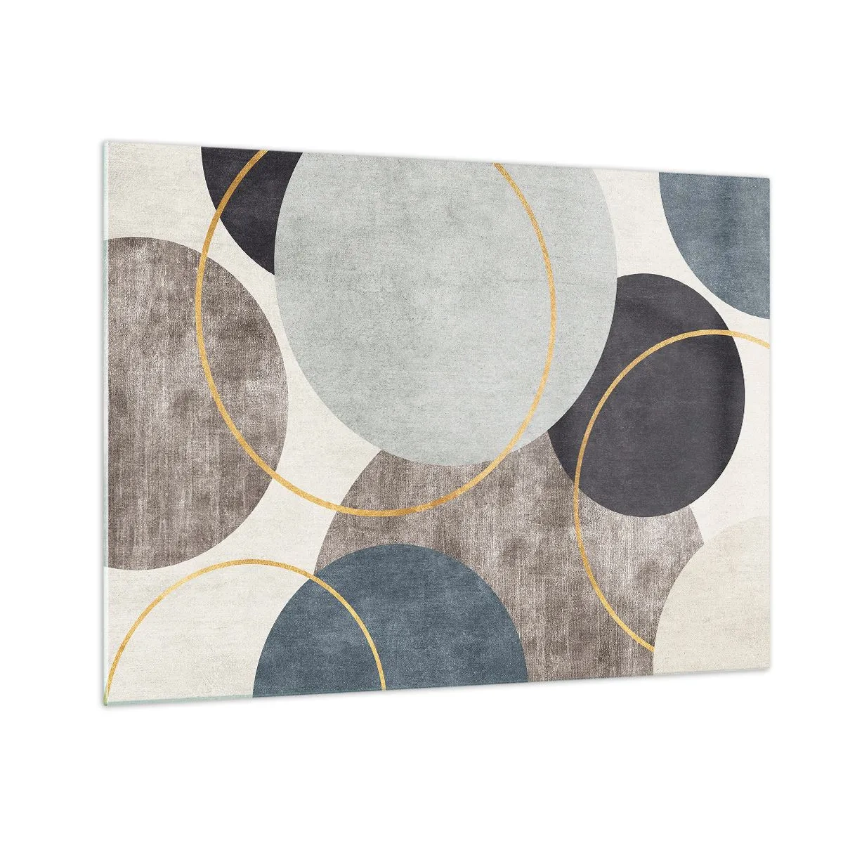 Billede på glas - En komposition af cirkler i dæmpede farver - 70x50cm - Hjul efter hjul - Moderne vægdekoration til stue og soveværelse ARTTOR