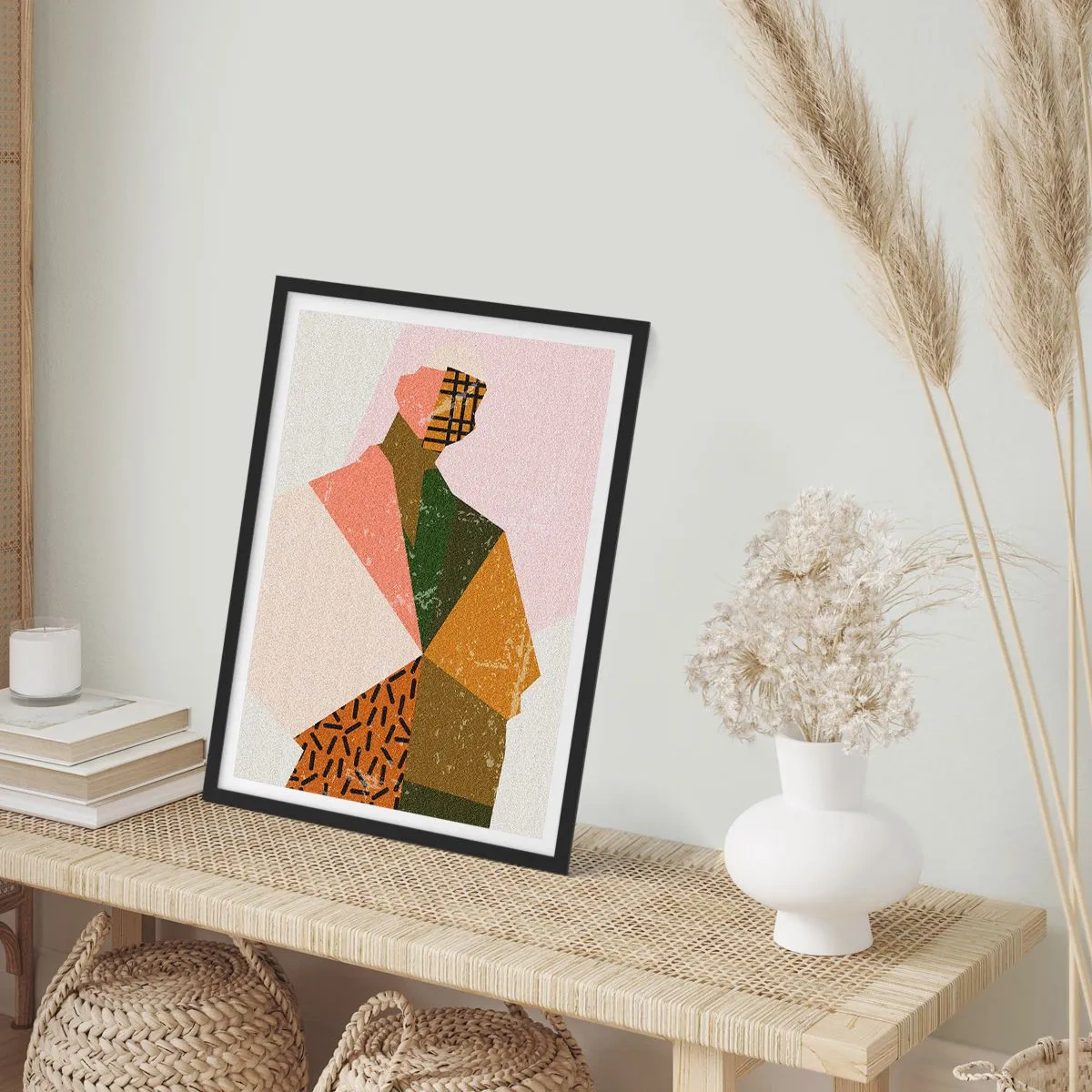 Plakat i sort ramme - Abstrakt silhuet i geometriske former - 50x70cm - Mennesket - et komplekst væsen - Moderne vægdekoration til stue og soveværelse ARTTOR