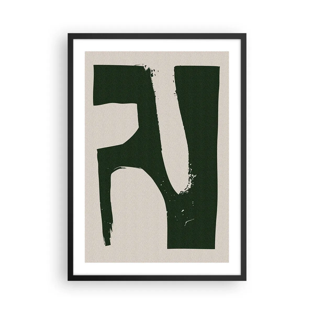 Plakat i sort ramme - Minimalistisk abstraktion i grønt og beige - 50x70cm - Bugter af hvidt - Moderne vægdekoration til stue og soveværelse ARTTOR