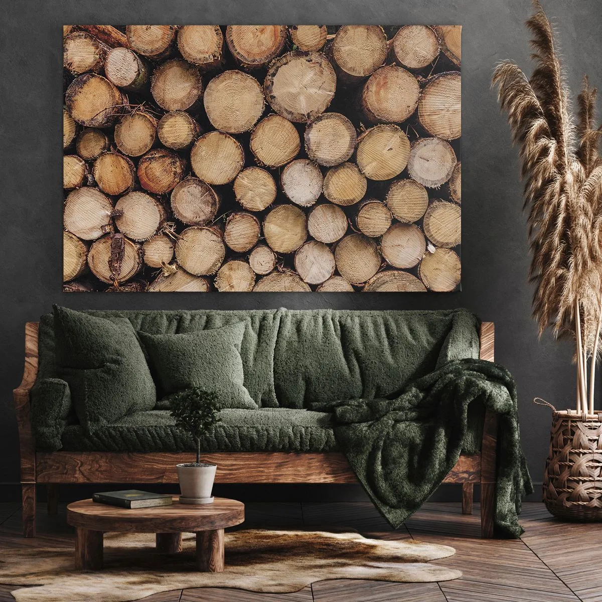 Lærredstryk - Billede på lærred - Bunker af fældede træstammer arrangeret i harmoni - 70x50cm - En ny begyndelse - Moderne vægdekoration til stue og soveværelse ARTTOR