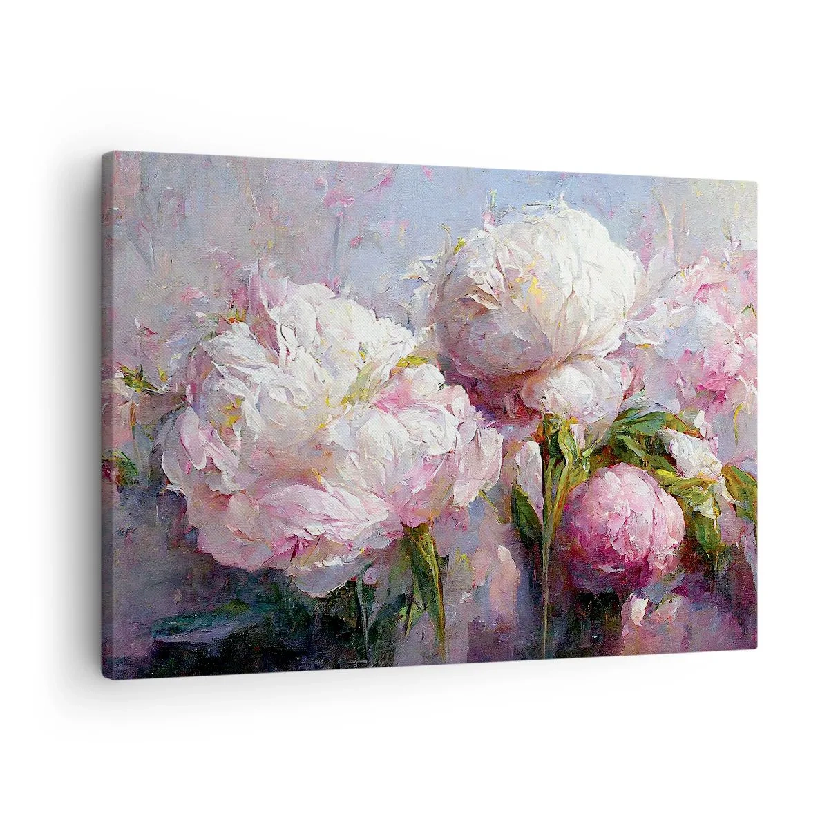 Lærredstryk - Billede på lærred - Romantiske pæonblomster i pastelfarver - 70x50cm - En buket fyldt med liv - Moderne vægdekoration til stue og soveværelse ARTTOR