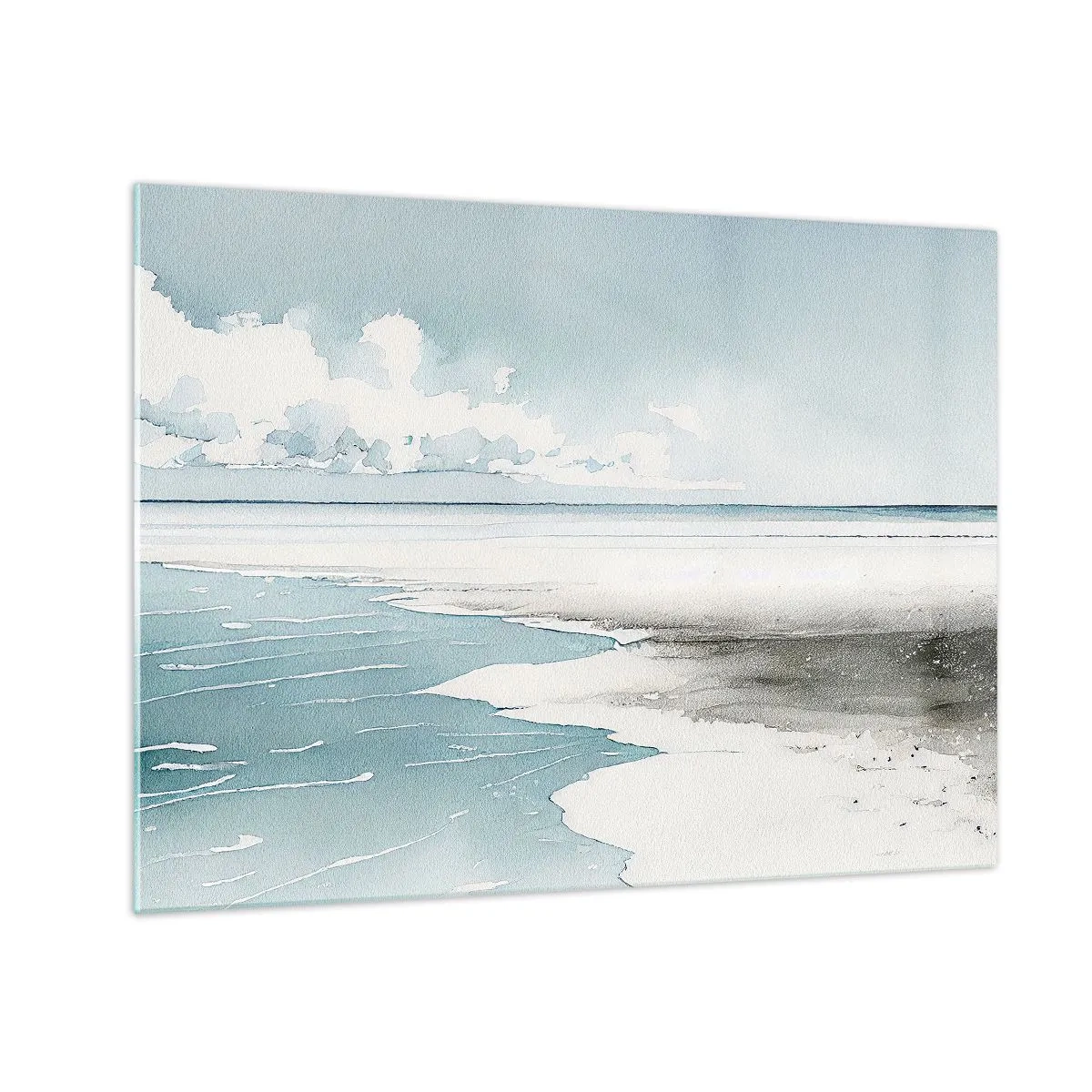 Billede på glas - Et roligt havlandskab i akvarelstil i blå nuancer. - 70x50cm - Blidt tidevand - Moderne vægdekoration til stue og soveværelse ARTTOR
