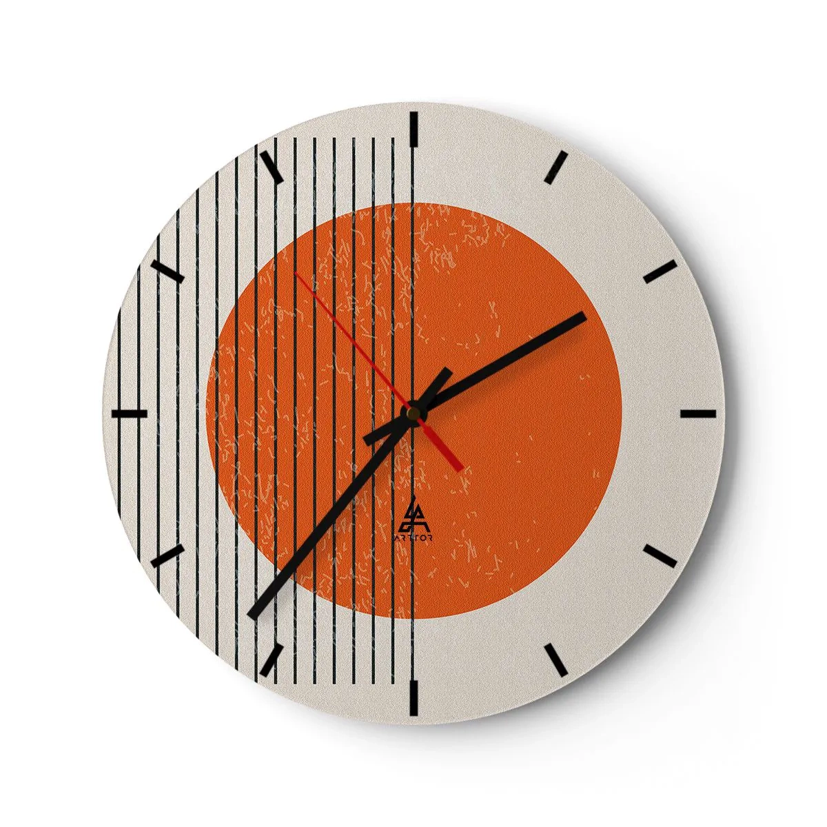 Vægur, Uret - Orange cirkel og sorte linjer på en beige baggrund - 30x30cm - Altid solen - Moderne vægdekoration til stue, køkken og soveværelse ARTTOR