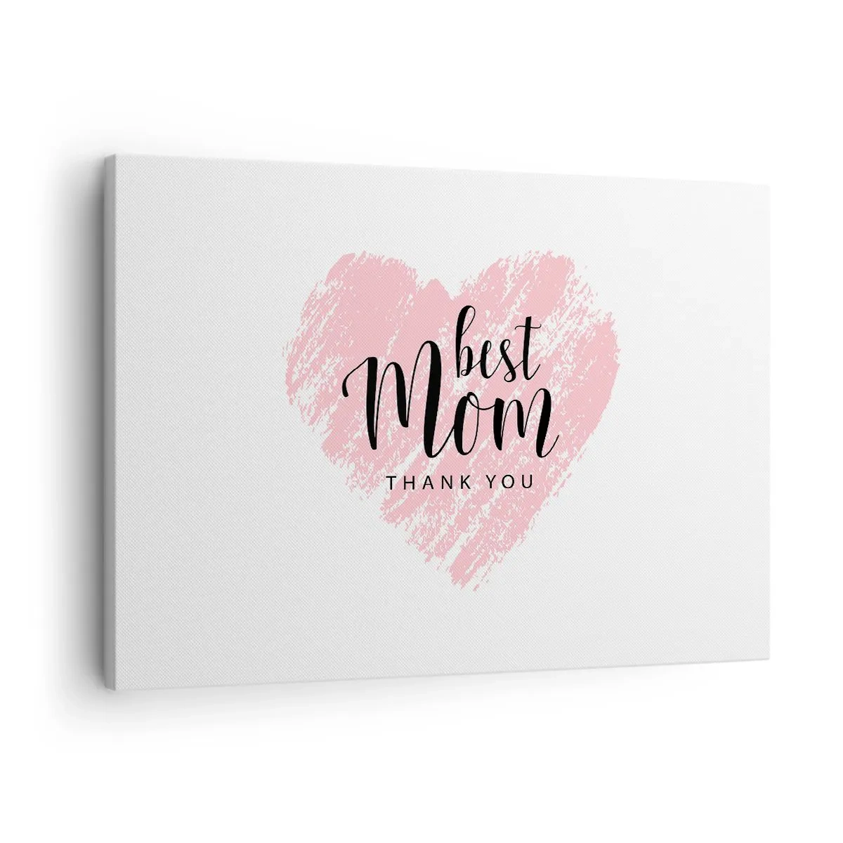 Lærredstryk - Billede på lærred - Lyserødt hjerte med ordene "Bedste mor, tak" på en hvid baggrund - 70x50cm - Altid det rette øjeblik - Moderne vægdekoration til stue og soveværelse ARTTOR