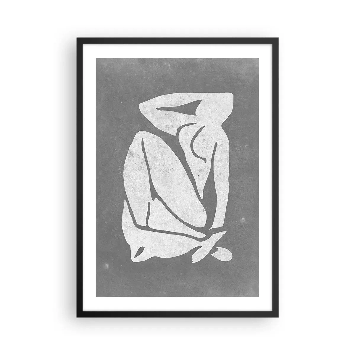 Plakat i sort ramme - En minimalistisk silhuet af en kvinde i grå nuancer - 50x70cm - I drømmerier - Moderne vægdekoration til stue og soveværelse ARTTOR