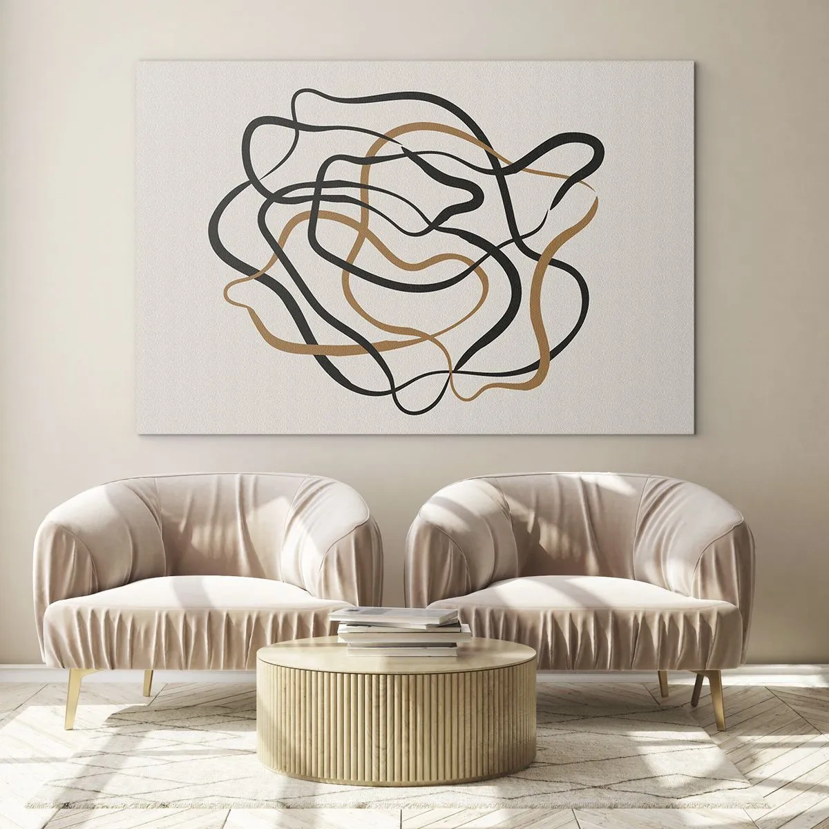 Billede på glas - Et abstrakt virvar af linjer i sort og brunt. - 70x50cm - Alt er gået galt - Moderne vægdekoration til stue og soveværelse ARTTOR