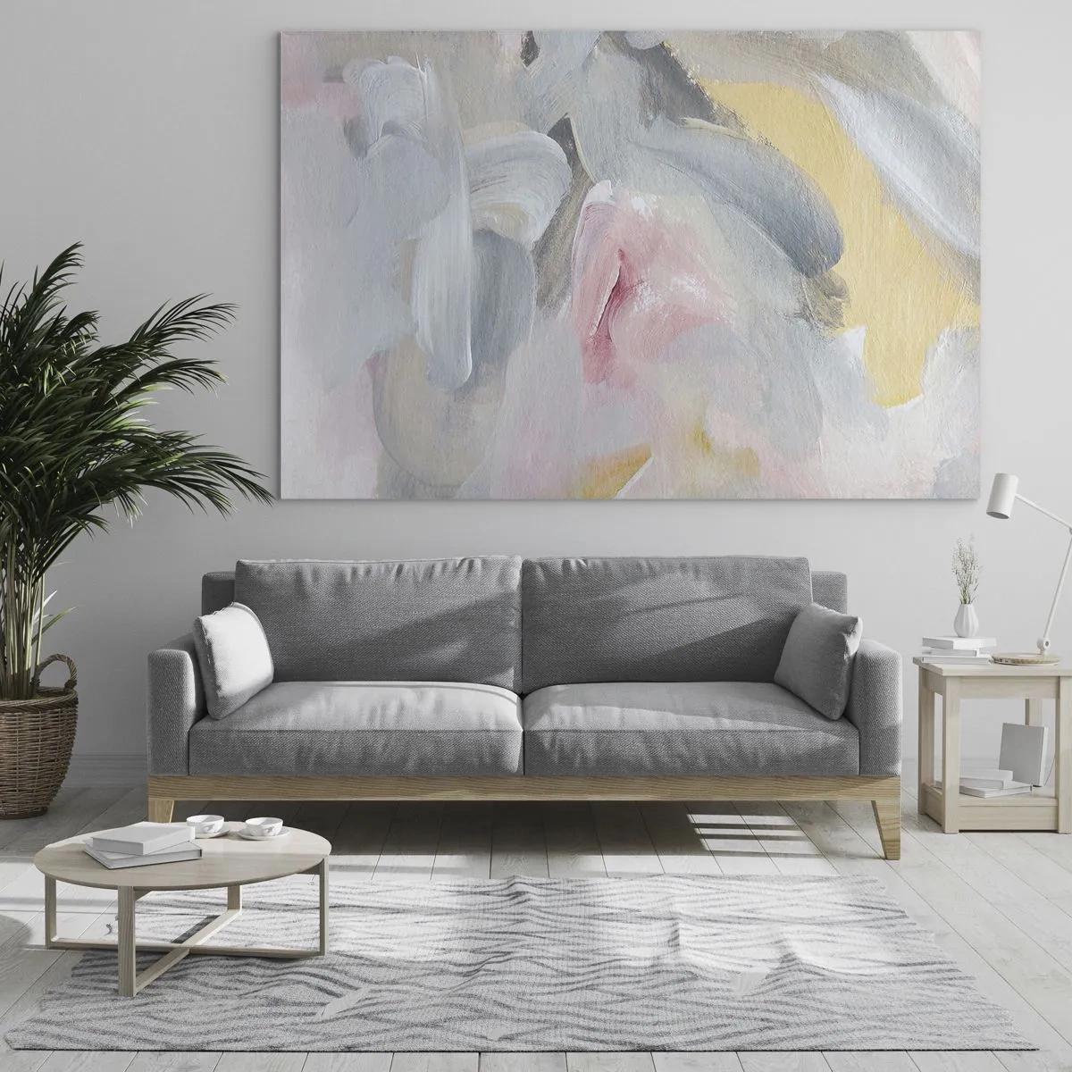 Billede på glas - Abstrakt komposition i pastelfarver - 70x50cm - I en pastelfarvet verden - Moderne vægdekoration til stue og soveværelse ARTTOR