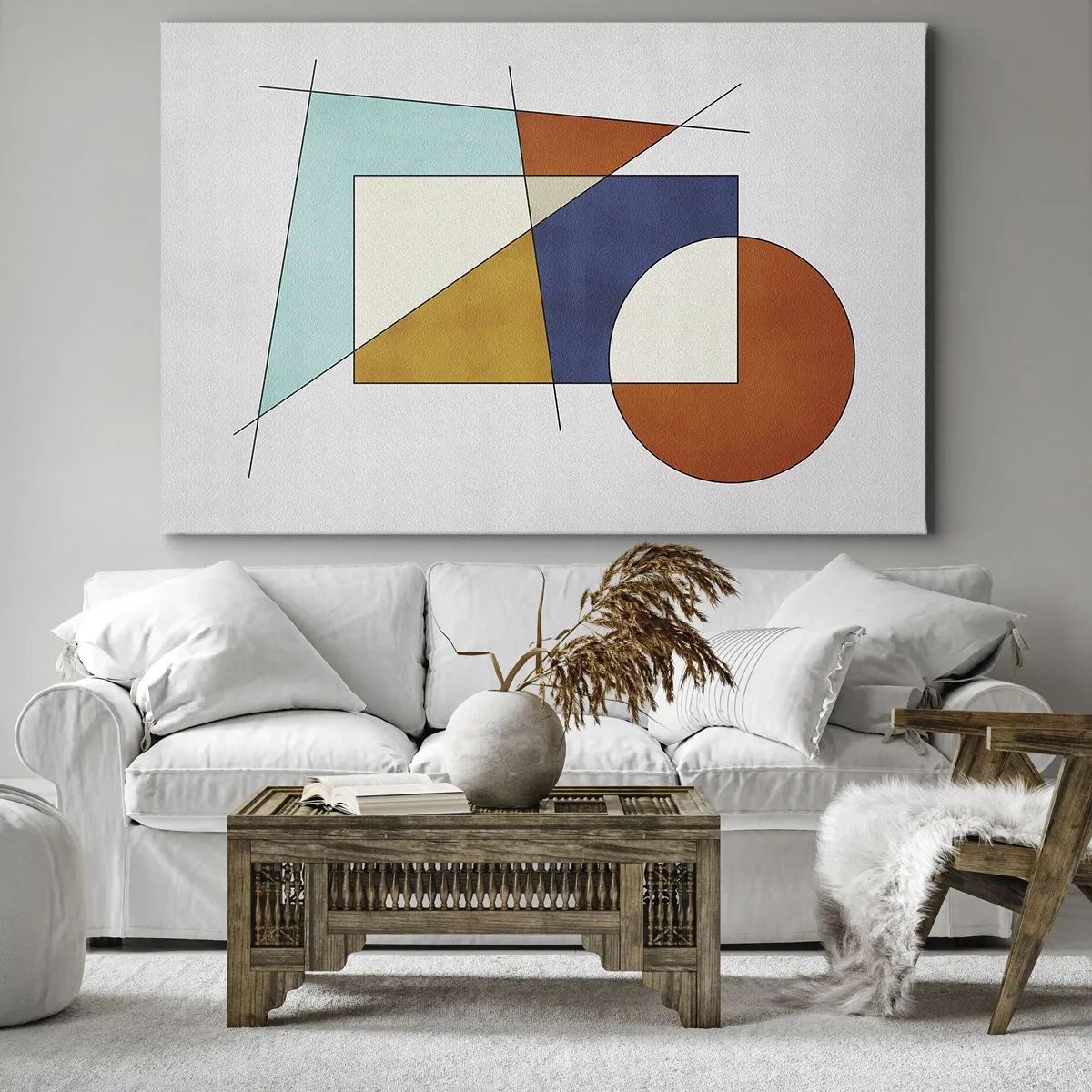 Lærredstryk - Billede på lærred - En modernistisk komposition af geometriske former og farver - 70x50cm - Abstraktion: modernistisk leg - Moderne vægdekoration til stue og soveværelse ARTTOR