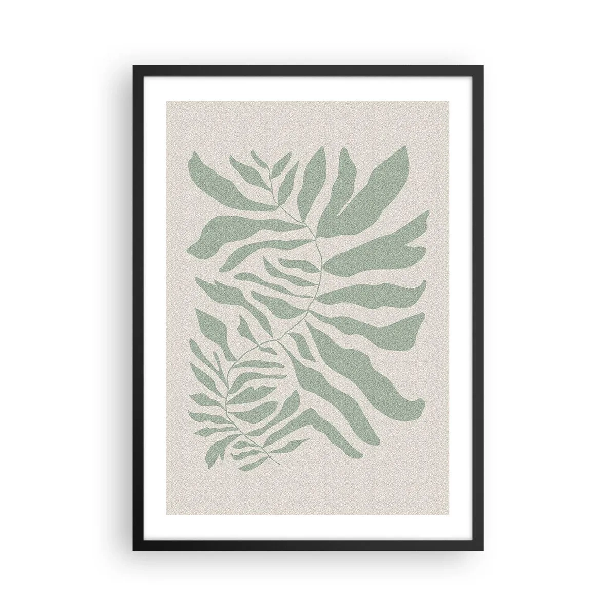 Plakat i sort ramme - En minimalistisk planteillustration i grønne nuancer - 50x70cm - Smaragdgrøn gren - Moderne vægdekoration til stue og soveværelse ARTTOR
