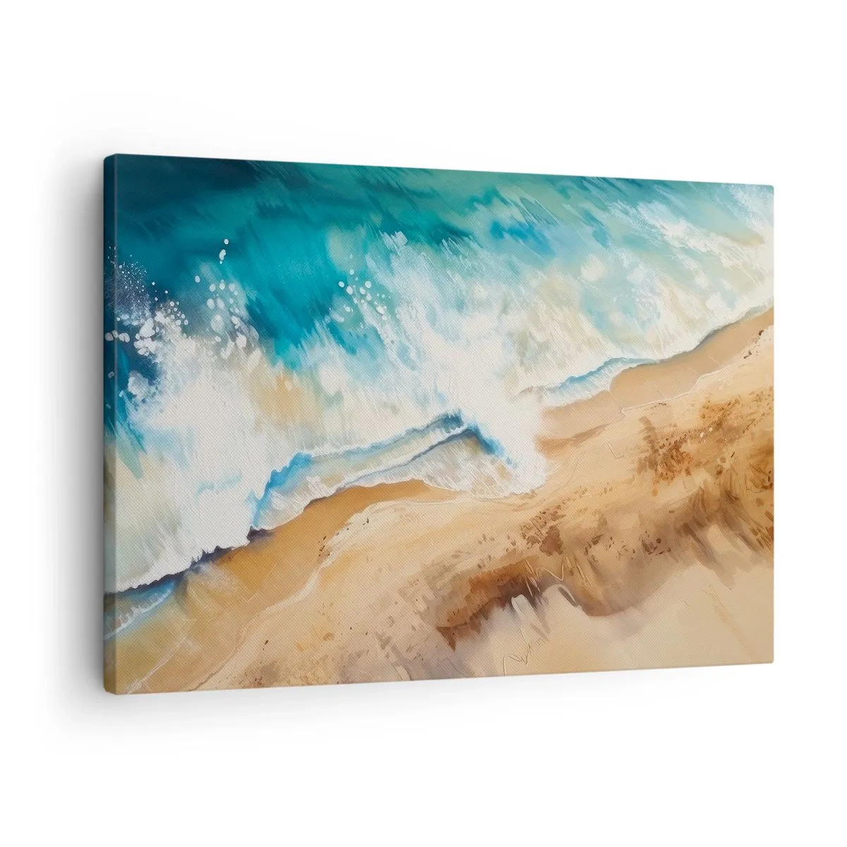 Lærredstryk - Billede på lærred - En havbølge, der slår mod sandstranden - 70x50cm - Tilbagevendende bølge - Moderne vægdekoration til stue og soveværelse ARTTOR