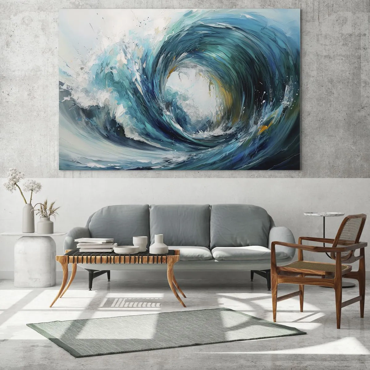 Billede på glas - Visualisering af en kraftig havbølge i form af en hvirvelstrøm med intens blå - 70x50cm - Havets portal - Moderne vægdekoration til stue og soveværelse ARTTOR