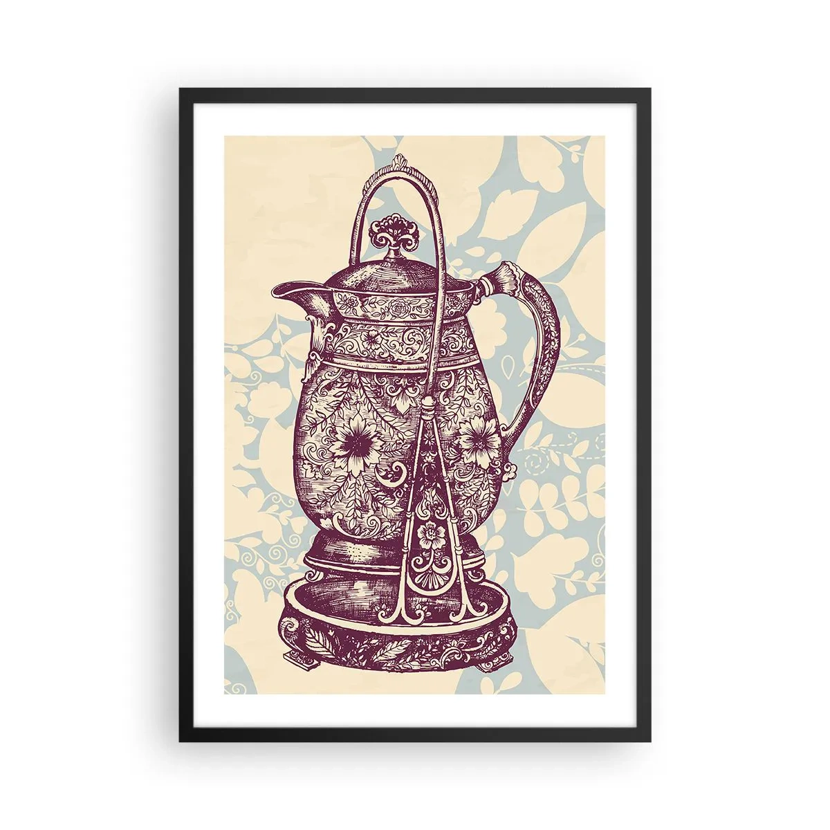 Plakat i sort ramme - En dekoreret vintagekande på en dekorativ baggrund - 50x70cm - Skønheden i hverdagslivet - Moderne vægdekoration til stue og soveværelse ARTTOR