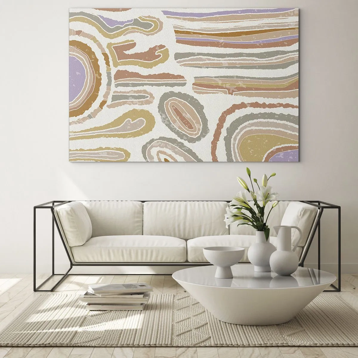 Billede på glas - Farverige abstrakte former, der ligner mineraltværsnit - 70x50cm - Farverige tværsnit - Moderne vægdekoration til stue og soveværelse ARTTOR