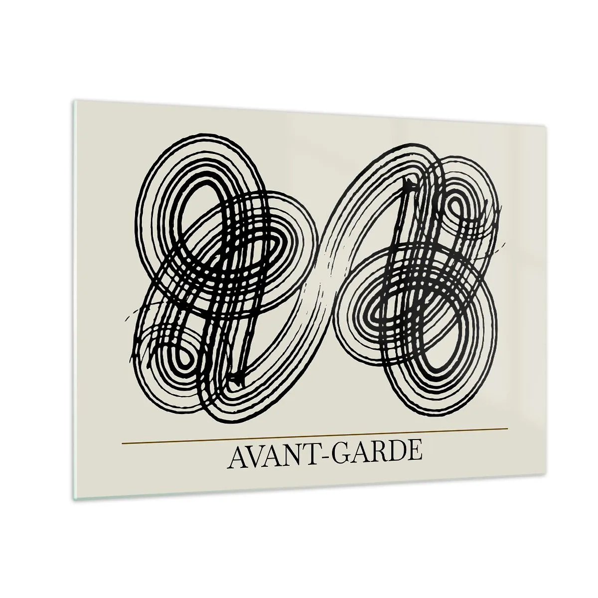 Billede på glas - Sorte avantgarde-løkker og linjer på en lys baggrund - 70x50cm - Det kom ud spontant - Moderne vægdekoration til stue og soveværelse ARTTOR