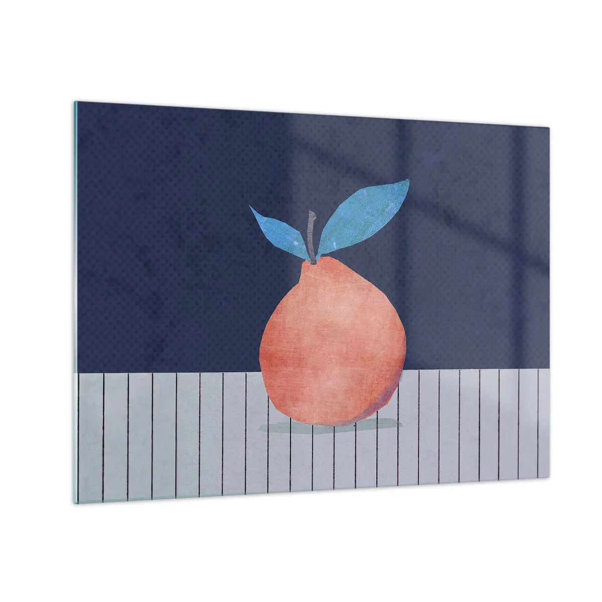 Billede på glas - En frugt med en abstrakt form mod en geometrisk komposition - 70x50cm - Konveksitet og plan - Moderne vægdekoration til stue og soveværelse ARTTOR