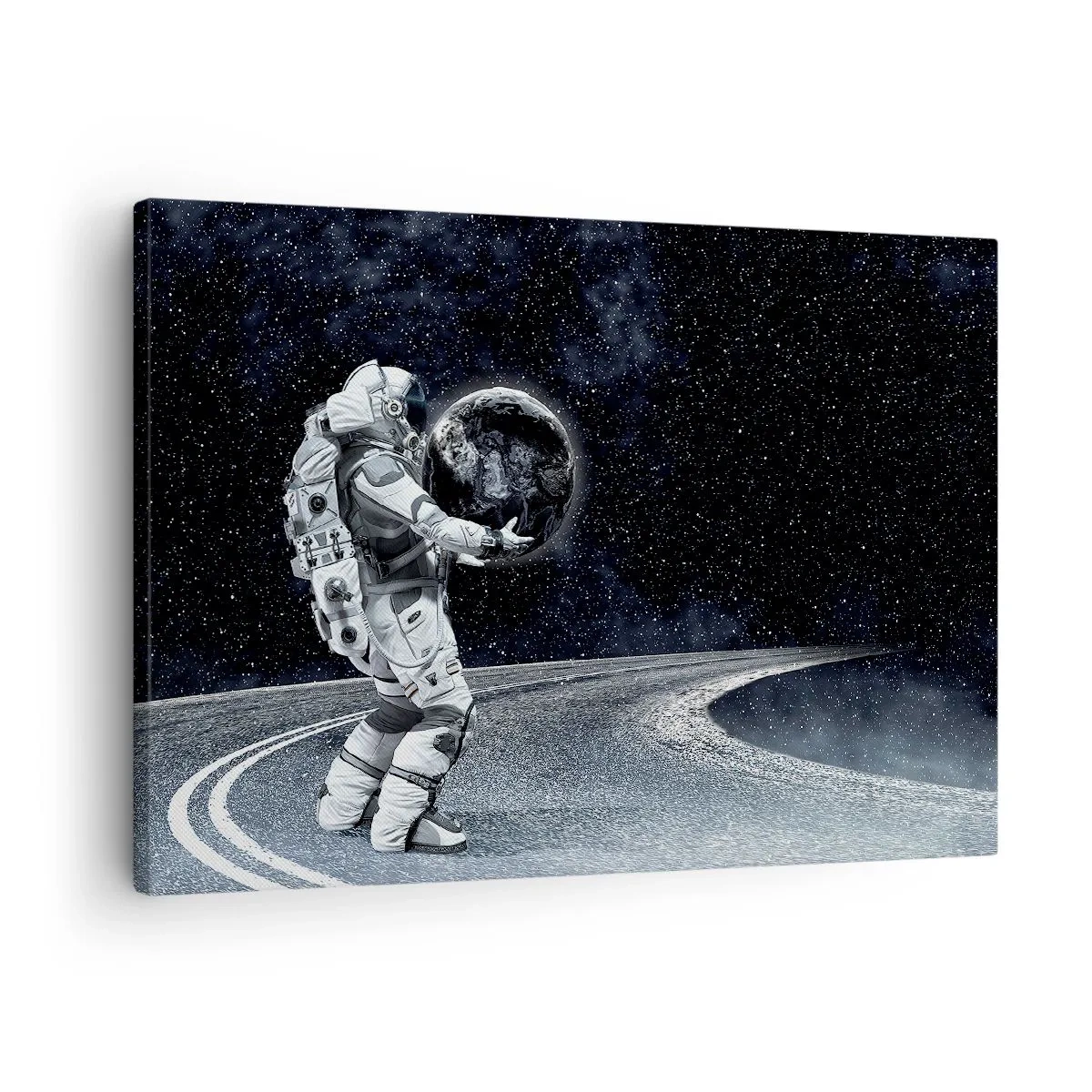 Lærredstryk - Billede på lærred - Astronaut med Jorden mod stjernehimlen - 70x50cm - På Mælkevejen - Moderne vægdekoration til stue og soveværelse ARTTOR