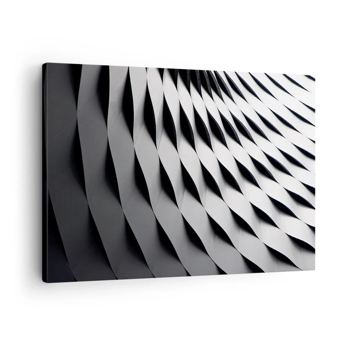Lærredstryk - Billede på lærred - Abstrakt geometrisk mønster i sorte og hvide nuancer - 70x50cm - På bølgernes overflade - Moderne vægdekoration til stue og soveværelse ARTTOR