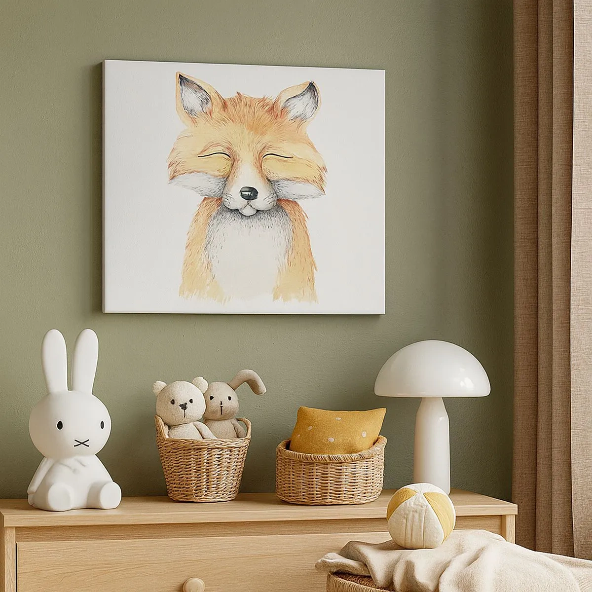 Lærredstryk - Billede på lærred - En akvarel ræv med et smil i minimalistisk stil - 70x50cm - Rævehumor - Moderne vægdekoration til stue og soveværelse ARTTOR