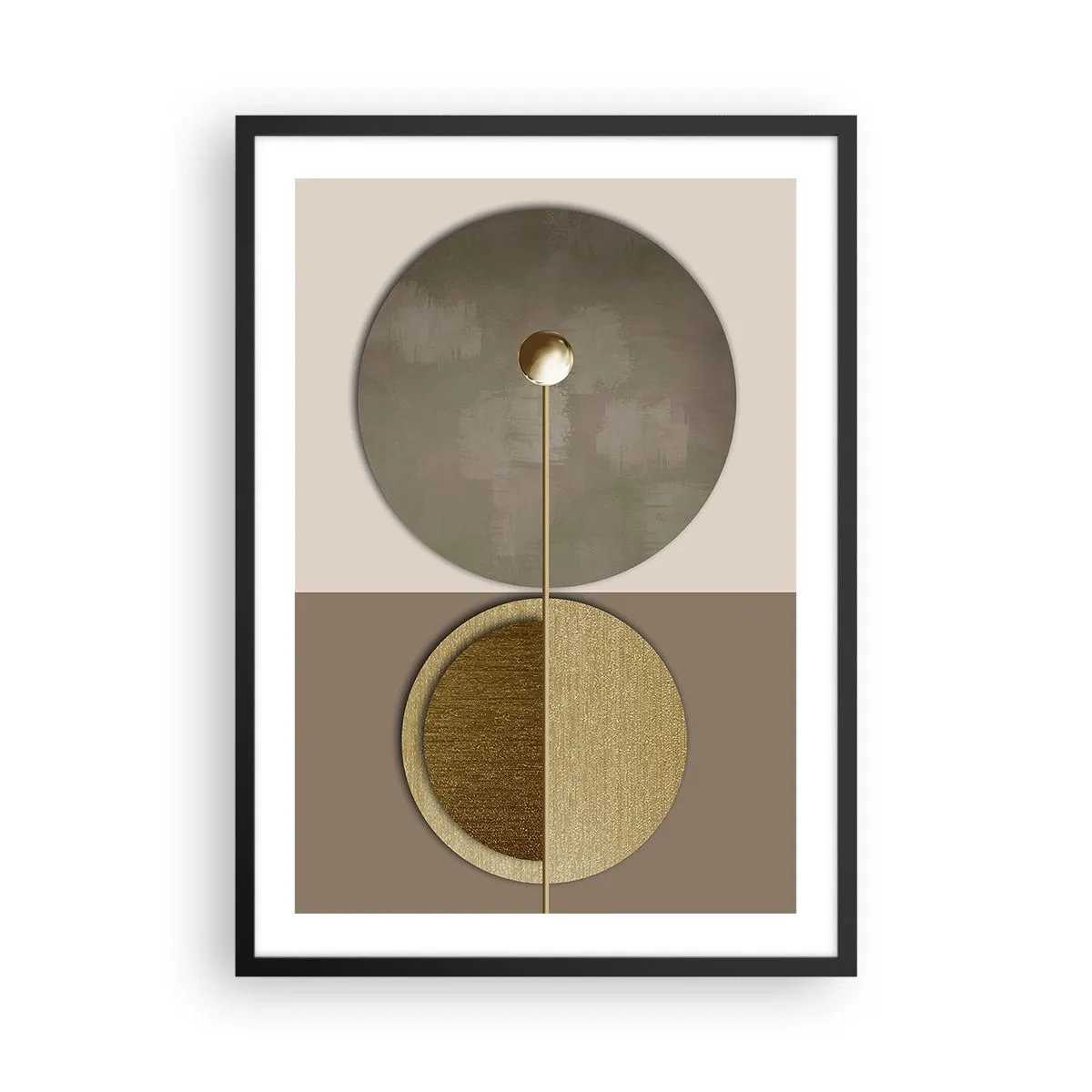 Plakat i sort ramme - Moderne geometrisk abstraktion i nuancer af guld og beige - 50x70cm - Perfekt balance - Moderne vægdekoration til stue og soveværelse ARTTOR