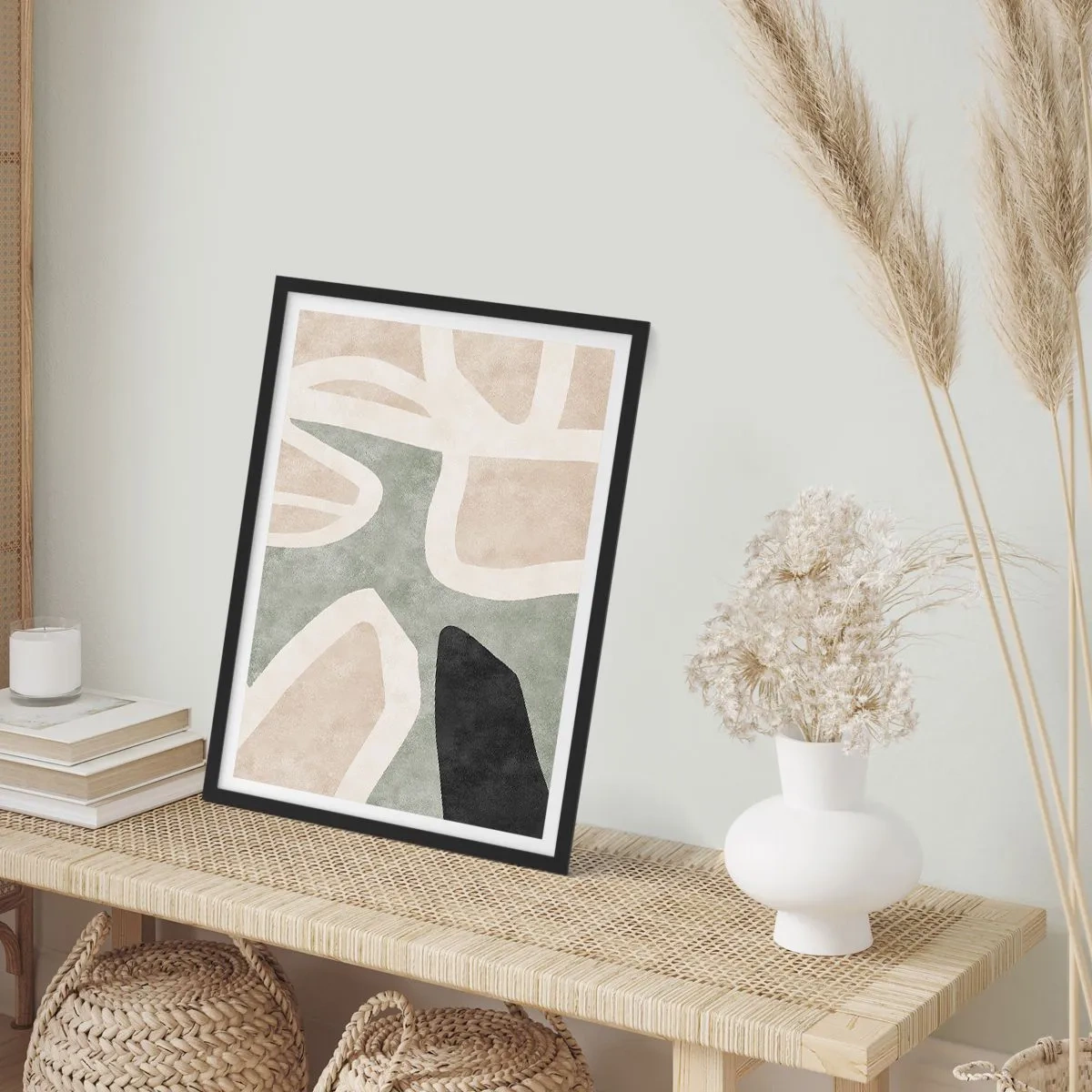 Plakat i sort ramme - Abstrakt farveharmoni - 50x70cm - Komposition med et sort tema - Moderne vægdekoration til stue og soveværelse ARTTOR