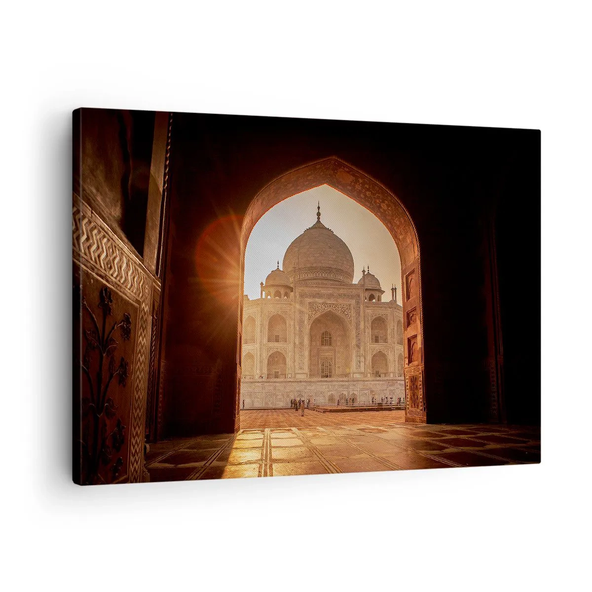 Lærredstryk - Billede på lærred - Taj Mahal i sollys set fra portbuen - 70x50cm - Et monument over overjordisk kærlighed - Moderne vægdekoration til stue og soveværelse ARTTOR