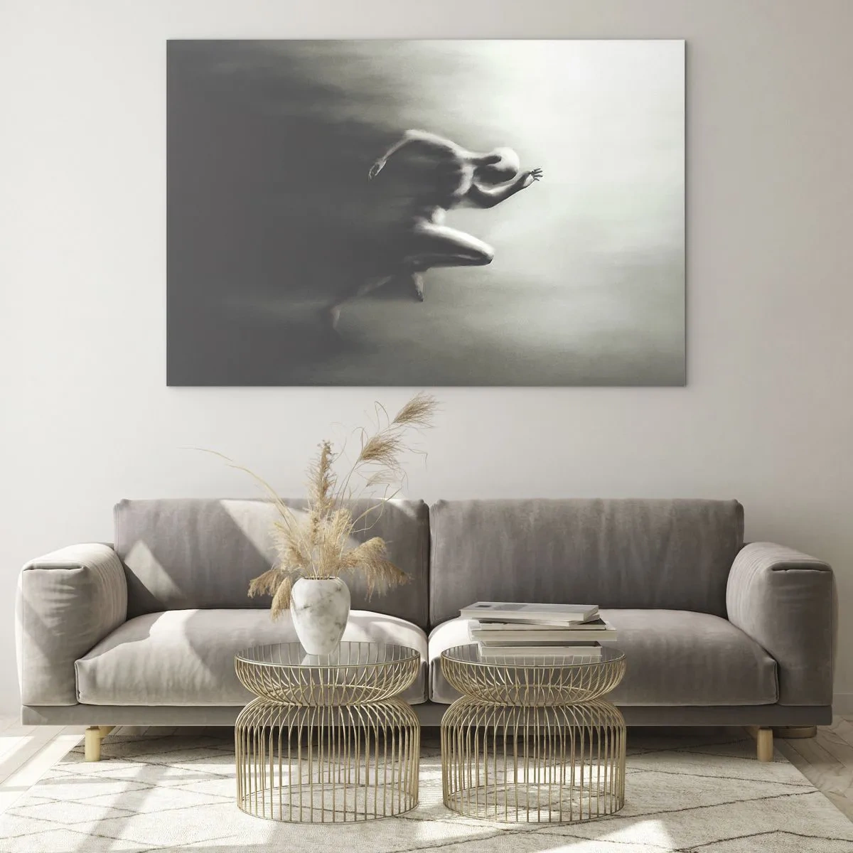 Billede på glas - Dynamisk silhuet af en løbende figur i sløret lys - 70x50cm - Ustoppelig - Moderne vægdekoration til stue og soveværelse ARTTOR