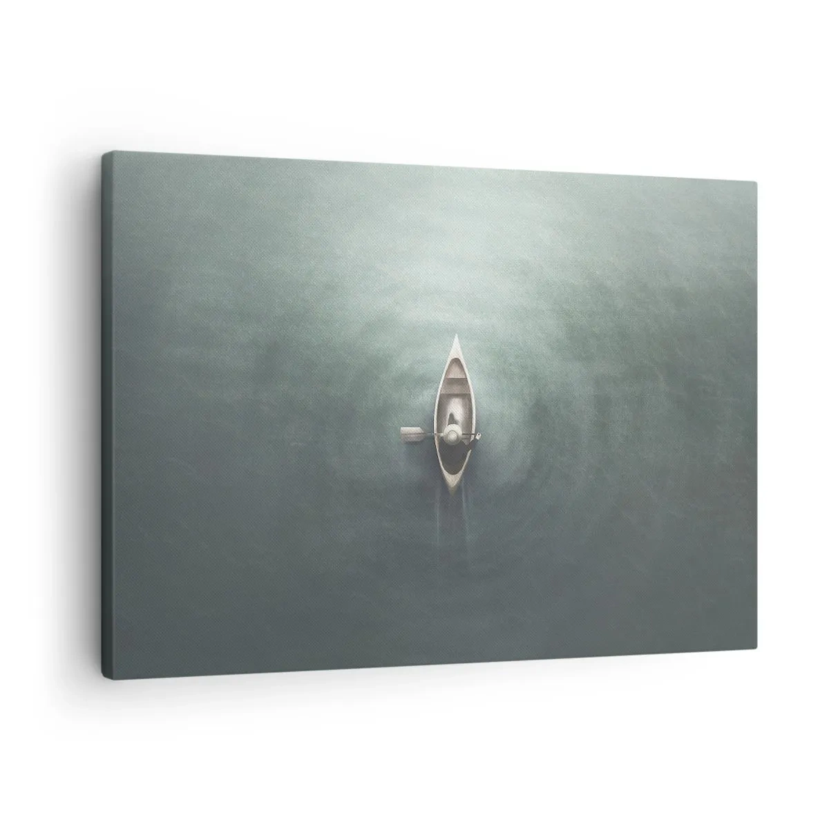 Lærredstryk - Billede på lærred - En ensom båd på roligt vand i minimalistiske omgivelser - 70x50cm - På tværs af en månelyst sø - Moderne vægdekoration til stue og soveværelse ARTTOR