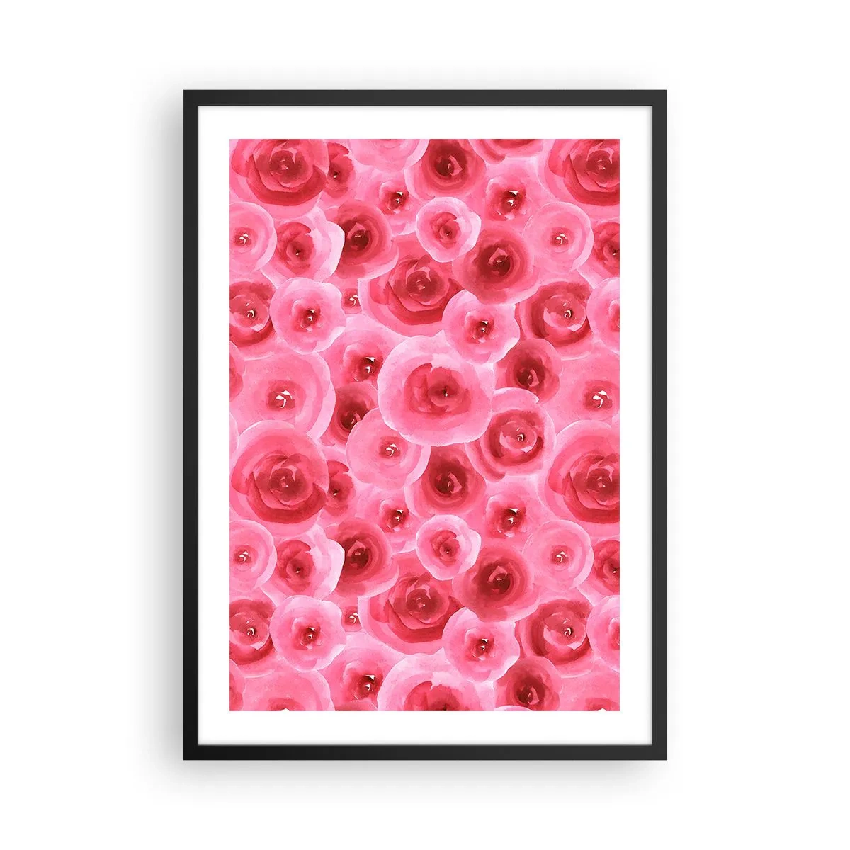 Plakat i sort ramme - Akvarel lyserøde roser i romantisk stil - 50x70cm - Roser under og over - Moderne vægdekoration til stue og soveværelse ARTTOR