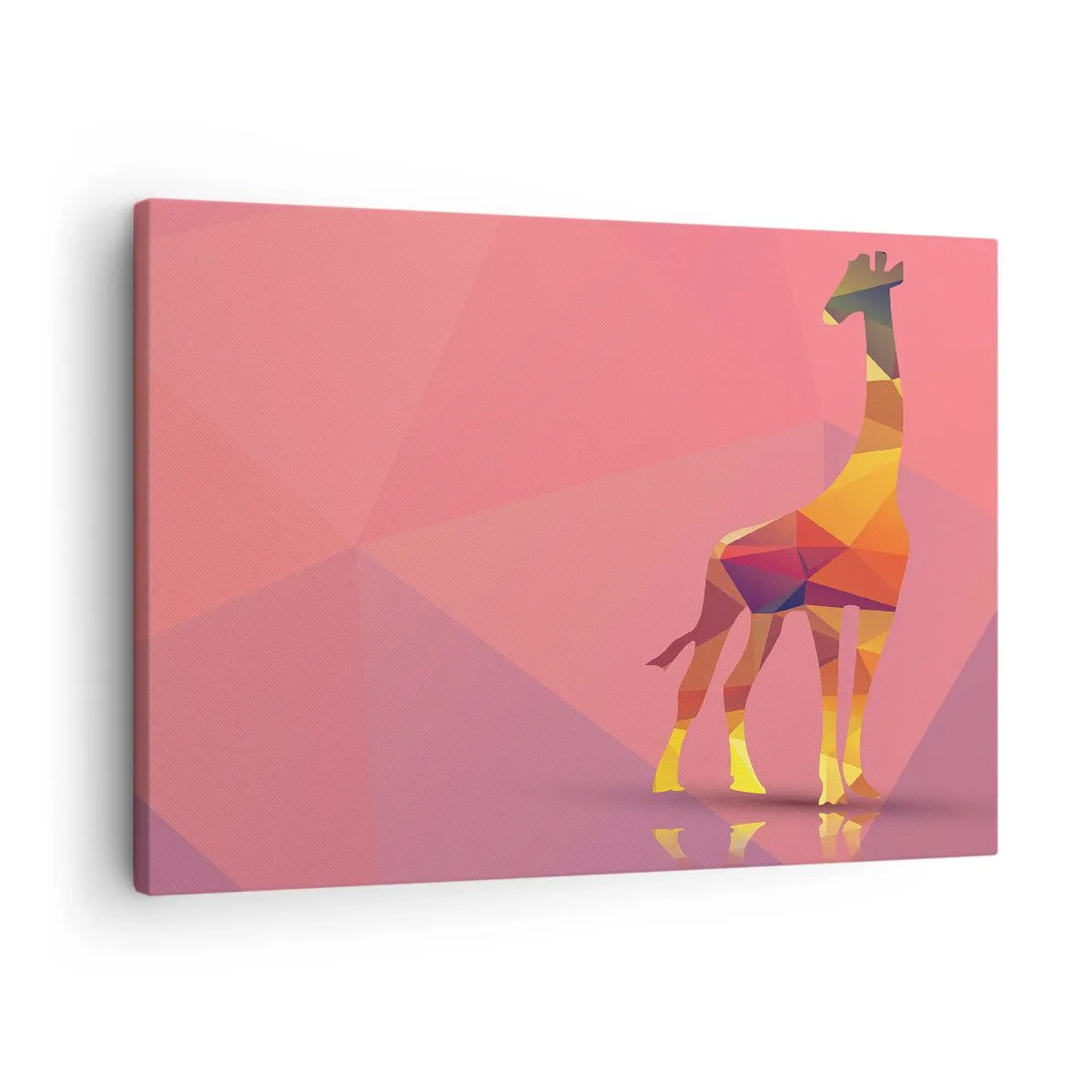 Lærredstryk - Billede på lærred - Geometrisk girafsilhuet i pastelfarver af lyserød og gul - 70x50cm - I savannens farver - Moderne vægdekoration til stue og soveværelse ARTTOR