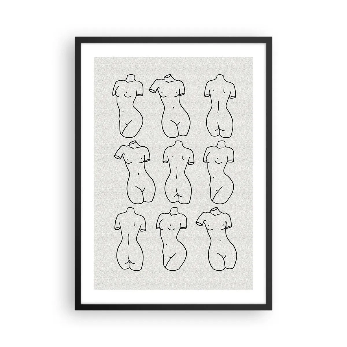 Plakat i sort ramme - En minimalistisk illustration af kvindelige silhuetter i sorte konturer. - 50x70cm - Kun Venus - Moderne vægdekoration til stue og soveværelse ARTTOR