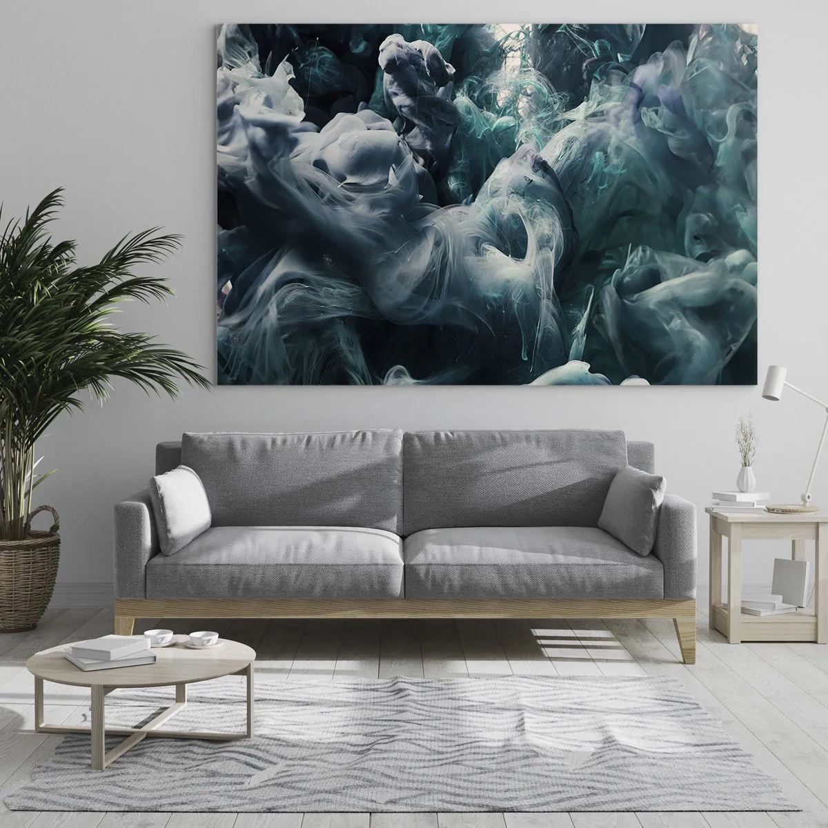 Billede på glas - Malingens dans i vand skaber abstrakte former - 70x50cm - Farvebevægelse - Moderne vægdekoration til stue og soveværelse ARTTOR