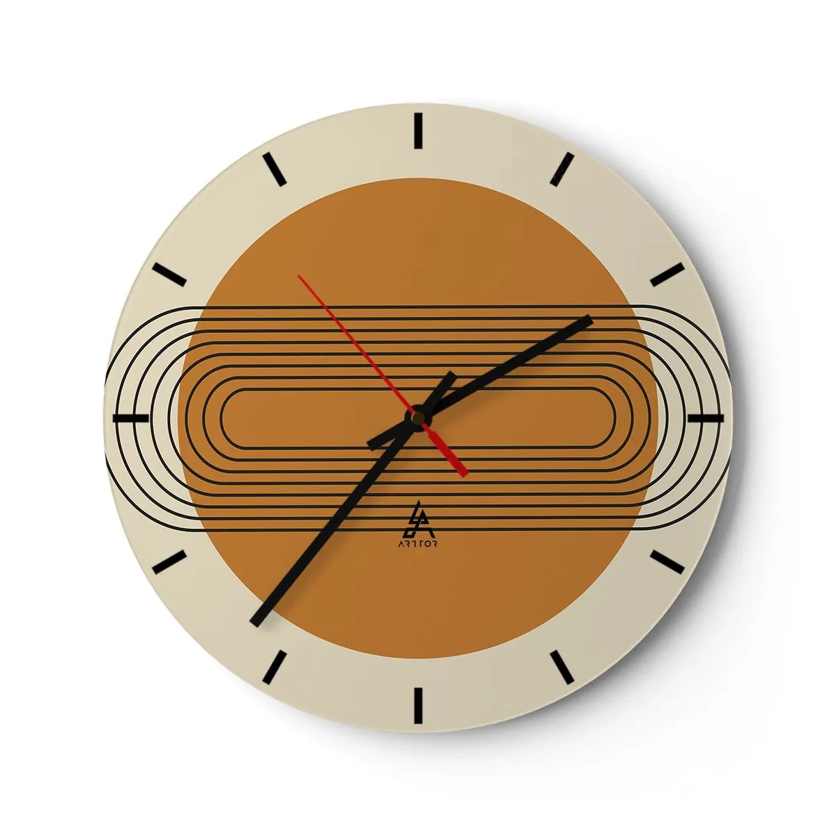Vægur, Uret - Geometrisk komposition i beige og orange nuancer - 30x30cm - Den perfekte plan - Moderne vægdekoration til stue, køkken og soveværelse ARTTOR