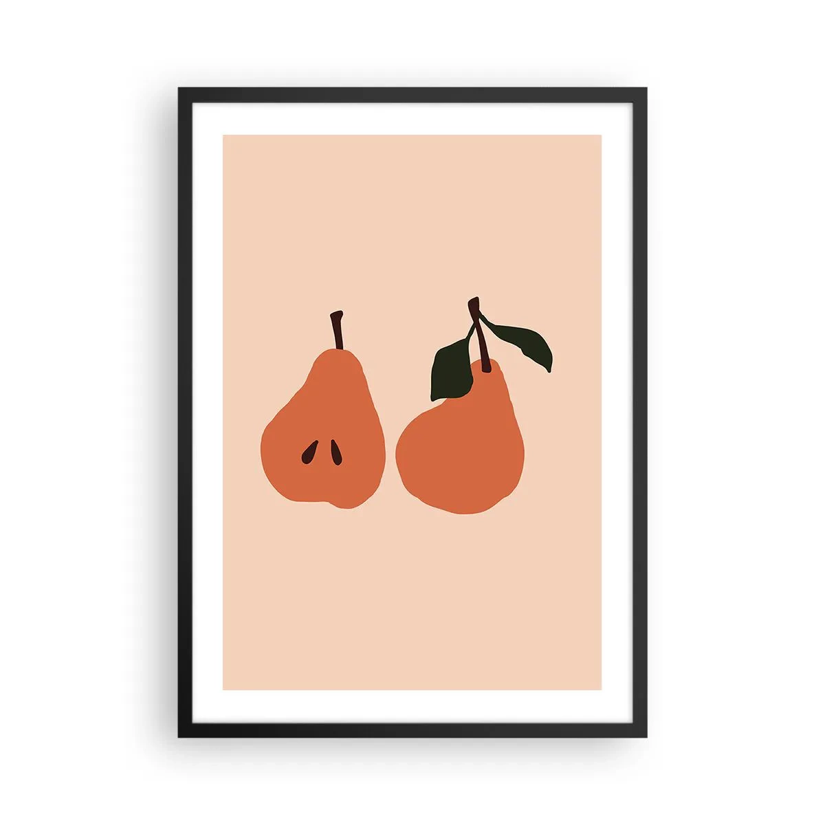 Plakat i sort ramme - En minimalistisk illustration af to pærer på en beige baggrund. - 50x70cm - Sødmen selv - Moderne vægdekoration til stue og soveværelse ARTTOR