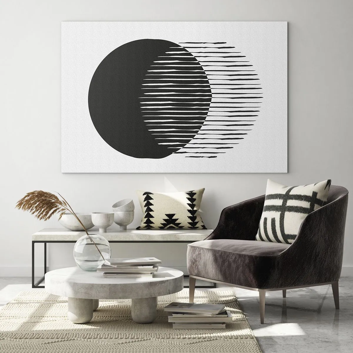 Billede på glas - En minimalistisk form af to cirkler, der skærer hinanden - 70x50cm - Hans alter ego - Moderne vægdekoration til stue og soveværelse ARTTOR
