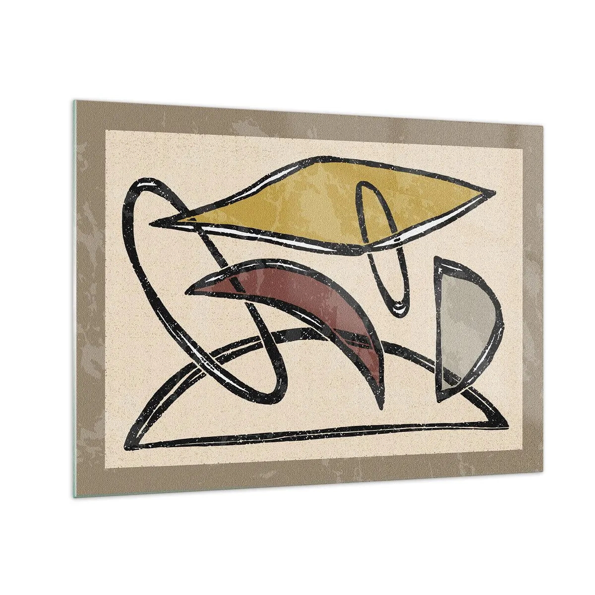 Billede på glas - Geometrisk abstraktion i gul og rød - 70x50cm - Vertikaler og niveauer - Moderne vægdekoration til stue og soveværelse ARTTOR