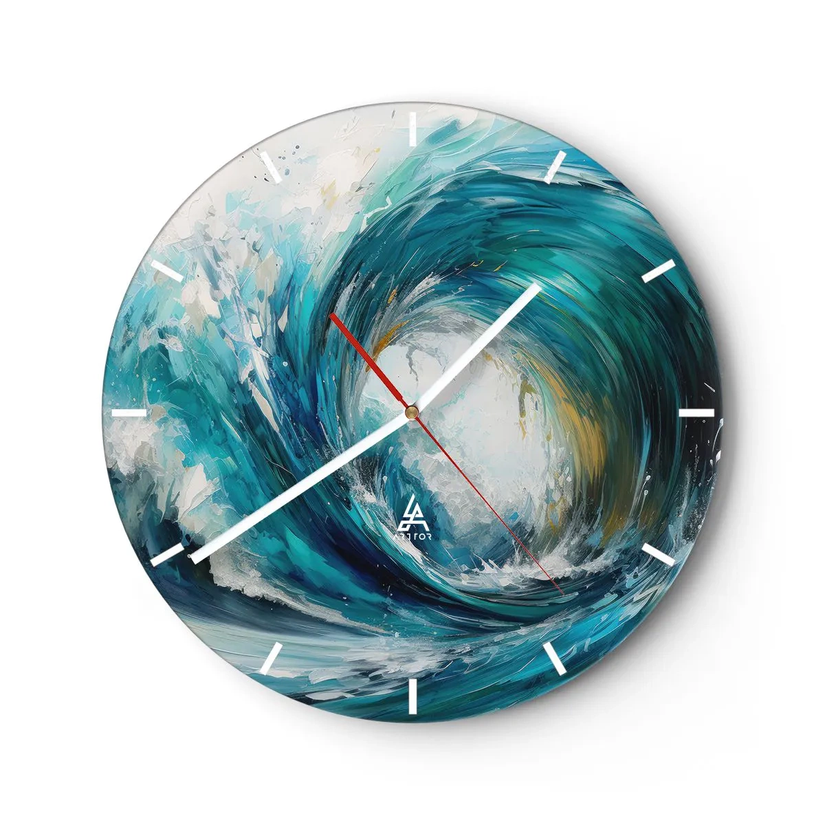 Vægur, Uret - En dynamisk havbølge hvirvler i turkise farver - 30x30cm - Havets portal - Moderne vægdekoration til stue, køkken og soveværelse ARTTOR