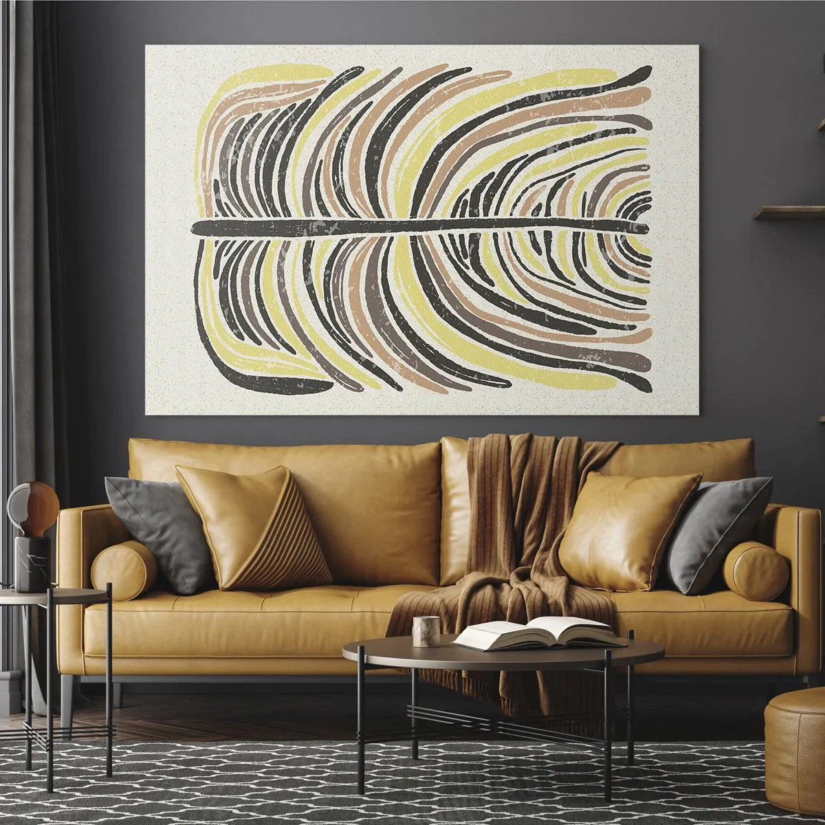 Billede på glas - Organisk abstraktion i varme jordfarver på en lys baggrund - 70x50cm - Levende abstraktion - Moderne vægdekoration til stue og soveværelse ARTTOR