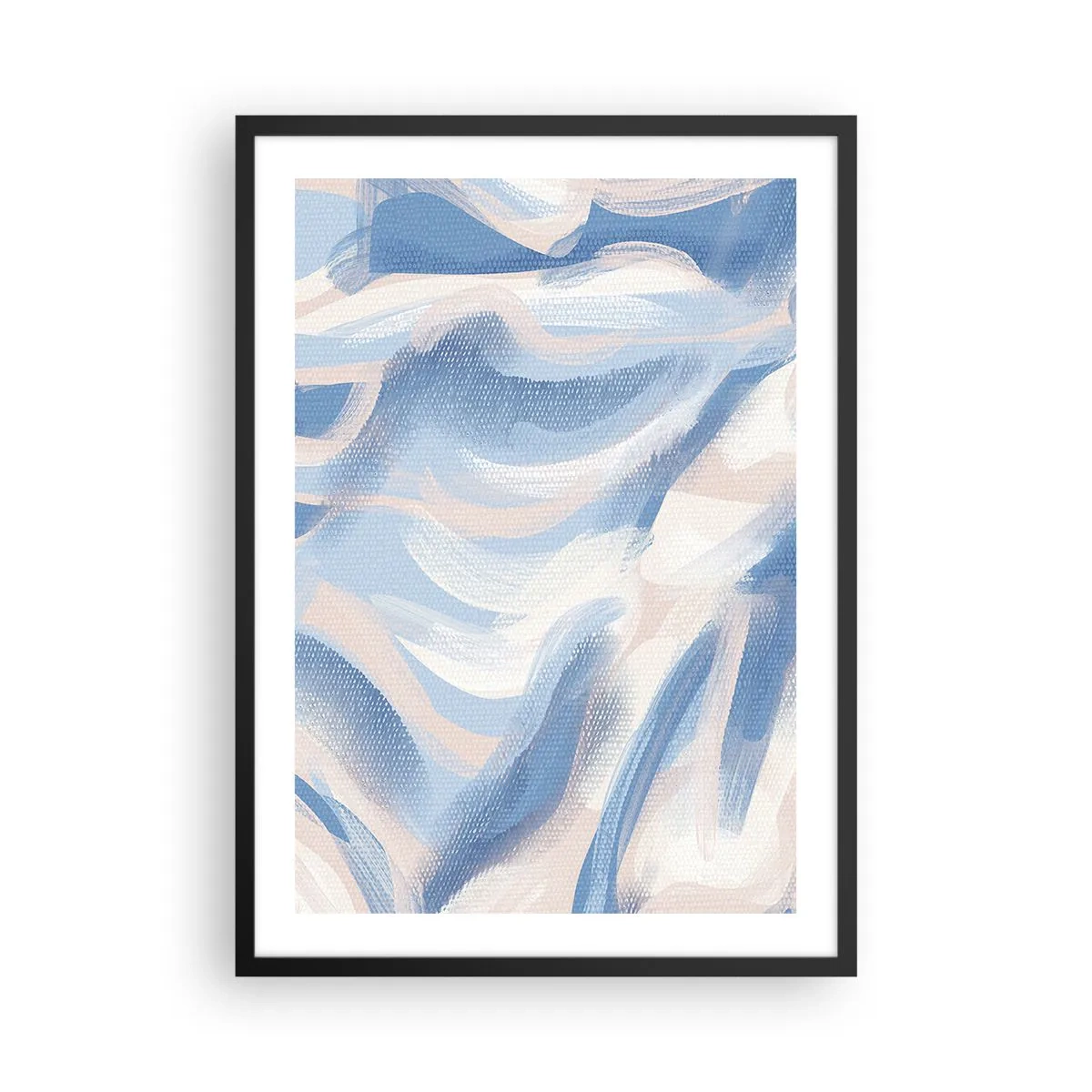 Plakat i sort ramme - Abstrakt bølge i nuancer af blå og beige - 50x70cm - Blå krusninger - Moderne vægdekoration til stue og soveværelse ARTTOR
