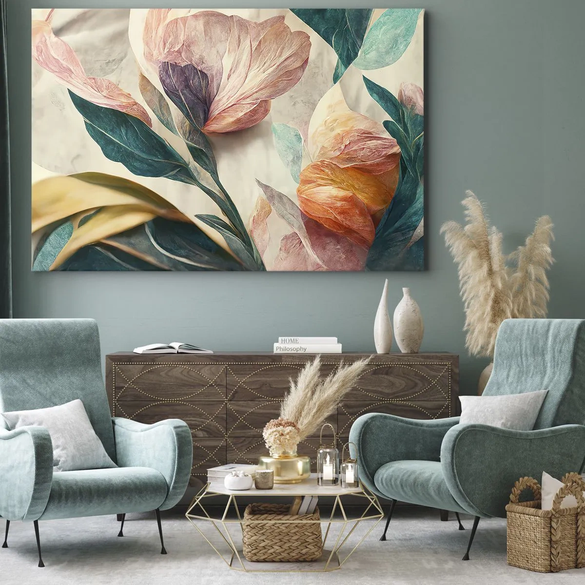 Lærredstryk - Billede på lærred - Farverige tropiske blomster på en lys baggrund - 70x50cm - Blomster på de sydlige øer - Moderne vægdekoration til stue og soveværelse ARTTOR