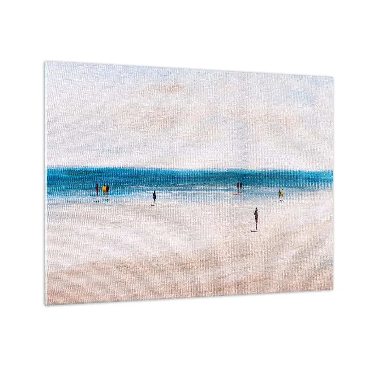 Billede på glas - En stille strand med silhuetter af mennesker, der går langs havlinjen - 70x50cm - Et naturligt behov - Moderne vægdekoration til stue og soveværelse ARTTOR