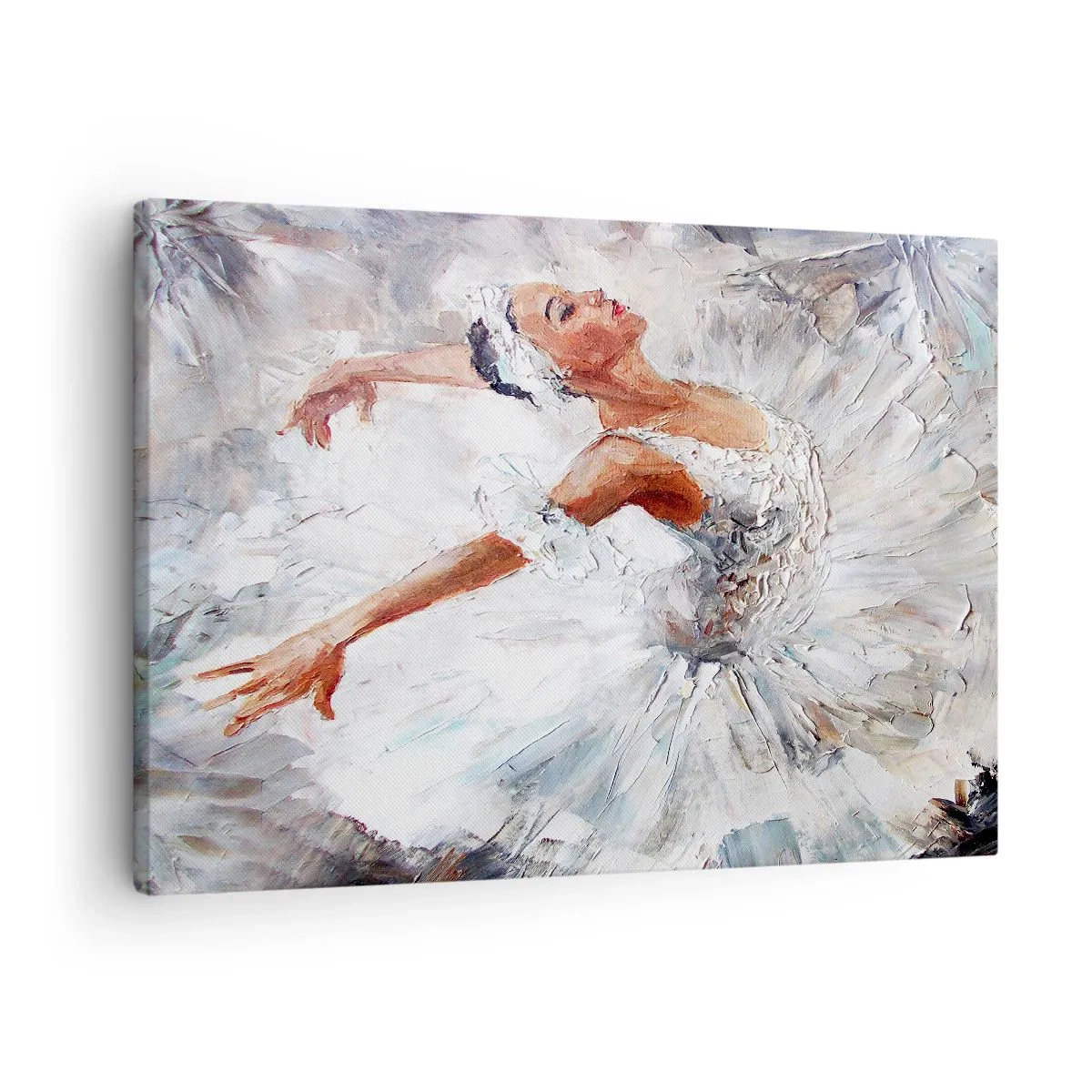 Lærredstryk - Billede på lærred - En ballerina i en hvid kjole danser - 70x50cm - Blød og let som tyl - Moderne vægdekoration til stue og soveværelse ARTTOR