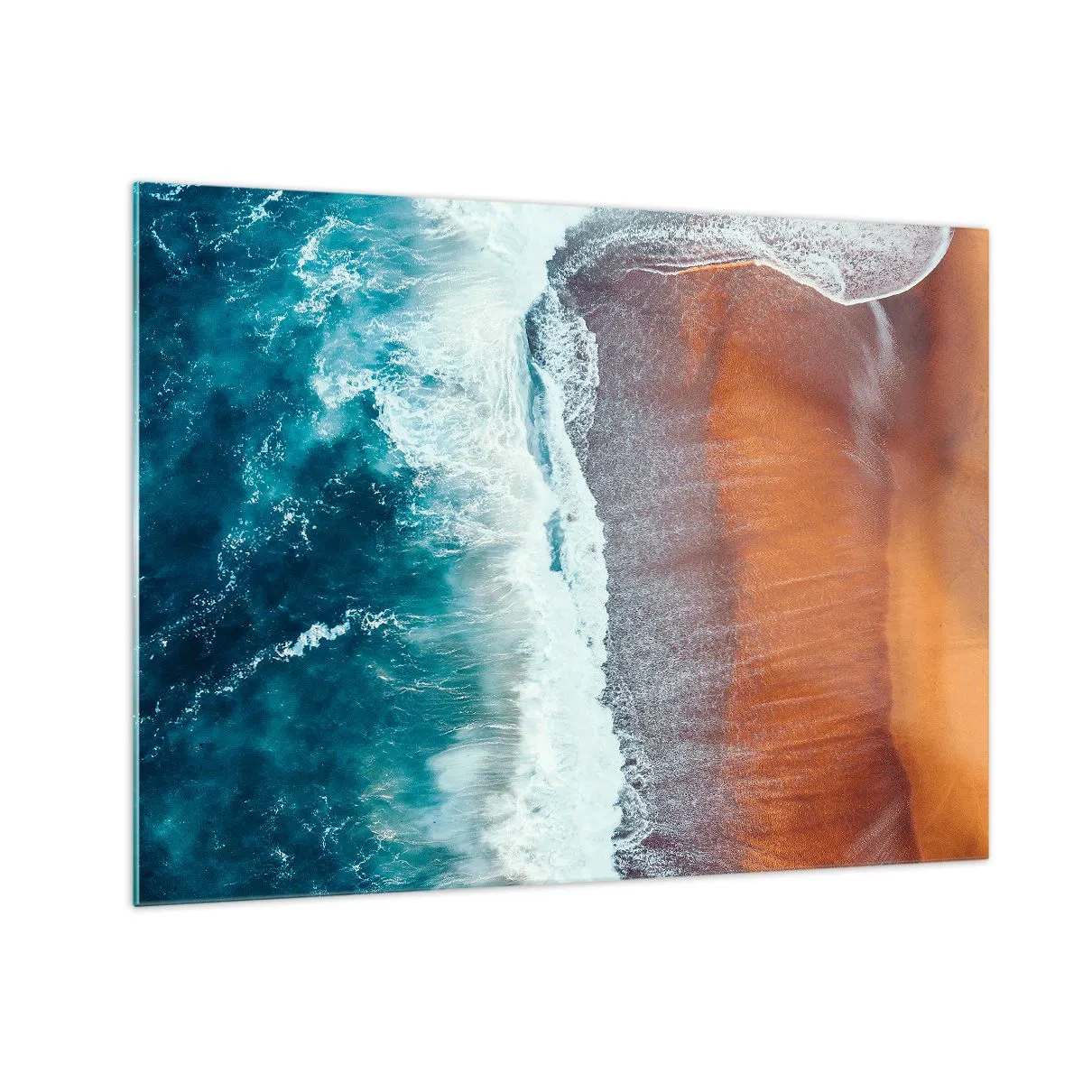 Billede på glas - Luftfoto af havoverfladen og strandkysten - 70x50cm - Et strejf af havet - Moderne vægdekoration til stue og soveværelse ARTTOR